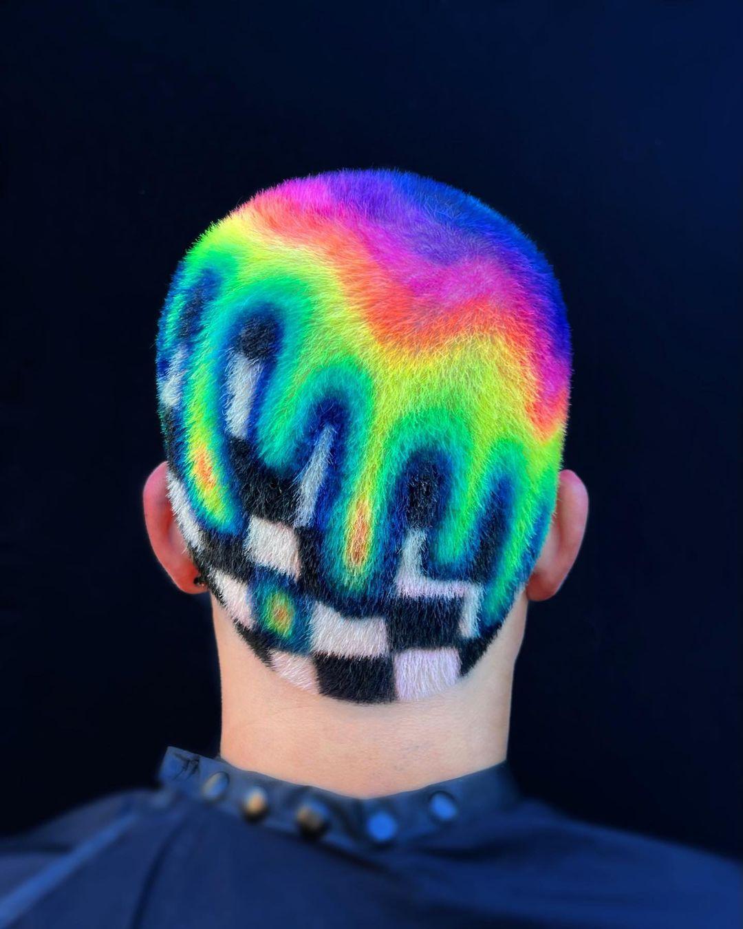 Buzzcut with a multicolor neon patterned upper part and a black and white checkerboard design on the lower part. Back at it 🎨

I painted this back in March before life got a little crazy so I’m happy to finally be posting it!

I took a much needed breather but now I’m back, feeling refreshed and happy to be creating again. 1