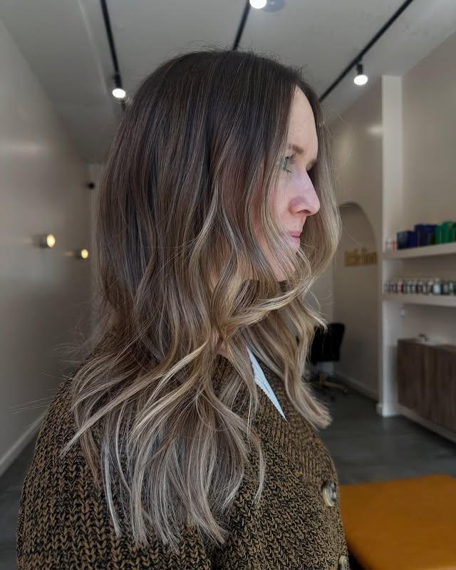 A bronde balayage with beachy waves.