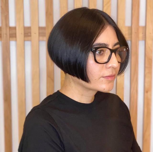 A sleek and stylish chin-length bob with a blunt cut.