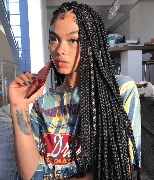 Box Braids with Gold Accents