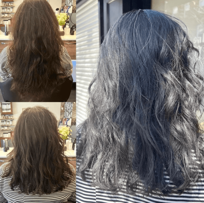 Stunning silver-gray wavy medium-length hair transformation